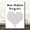 Katie Melua Nine Million Bicycles White Heart Song Lyric Quote Print