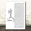 Faith Hill Breathe White Script Song Lyric Print