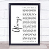 Killswitch Engage Always White Script Song Lyric Print