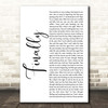 Kings of Tomorrow Finally White Script Song Lyric Print