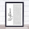 Avenged Sevenfold Nightmare White Script Song Lyric Print