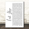 Paramore Last Hope White Script Song Lyric Print