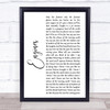Snow Patrol Engines White Script Song Lyric Print