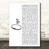 U2 One White Script Song Lyric Print