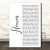 DJ Sammy Heaven White Script Song Lyric Print