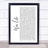 Luke Bryan Win Life White Script Song Lyric Wall Art Print