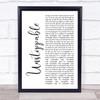 Sia Unstoppable White Script Song Lyric Wall Art Print