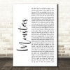 James Blunt Monsters White Script Song Lyric Wall Art Print