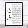 Porcupine Tree Open Car White Script Song Lyric Print