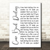 UB40 Come Back Darling White Script Song Lyric Print