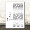 Ian Brown F.E.A.R White Script Song Lyric Print