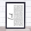 James Laid White Script Song Lyric Print