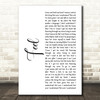 Robbie Williams Feel White Script Song Lyric Print