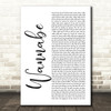 Spice Girls Wannabe White Script Song Lyric Quote Music Print