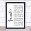 James Arthur Impossible White Script Song Lyric Quote Print