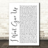 Jason Mraz I Won't Give Up White Script Song Lyric Quote Print