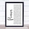 Calvin Harris and Sam Smith Promises White Script Song Lyric Quote Print
