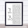 Jason Mraz Best Friend White Script Song Lyric Quote Print