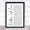 Stevie Nicks Leather And Lace White Script Song Lyric Quote Print