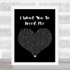 Celine Dion I Want You To Need Me Black Heart Song Lyric Wall Art Print