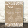 Blue October Sway Burlap & Lace Decorative Wall Art Gift Song Lyric Print