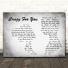 Madonna Crazy For You Man Lady Couple Grey Decorative Wall Art Gift Song Lyric Print