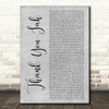 Vybz Kartel Thank You Jah (On And On) Grey Rustic Script Decorative Gift Song Lyric Print
