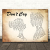 Guns N' Roses Don't Cry Man Lady Couple Decorative Wall Art Gift Song Lyric Print