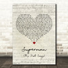 Five For Fighting Superman (It's Not Easy) Script Heart Decorative Wall Art Gift Song Lyric Print