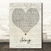 My Chemical Romance Sing Script Heart Decorative Wall Art Gift Song Lyric Print