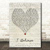 Stevie Wonder I Believe Script Heart Decorative Wall Art Gift Song Lyric Print
