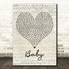 Justin Bieber Baby Script Heart Decorative Wall Art Gift Song Lyric Print