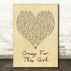 Evan & Jaron Crazy for This Girl Vintage Heart Decorative Wall Art Gift Song Lyric Print