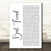 5 Seconds Of Summer Best Friend White Script Decorative Wall Art Gift Song Lyric Print