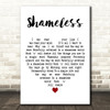 Bryan Ferry Shameless White Heart Decorative Wall Art Gift Song Lyric Print