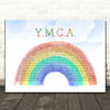 Village People Y.M.C.A. Watercolour Rainbow & Clouds Decorative Wall Art Gift Song Lyric Print