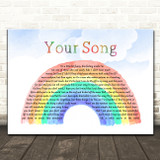 Elton John Your Song Watercolour Rainbow & Clouds Song Lyric Print