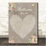 YONAKA Anthem Shabby Chic Floral Heart Grey Song Lyric Print