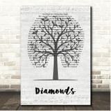 Rihanna Diamonds Music Script Tree Song Lyric Print