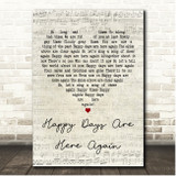 Barbra Streisand Happy Days Are Here Again Script Heart Song Lyric Print