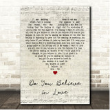 Huey Lewis & The News Do You Believe in Love Script Heart Song Lyric Print