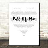 John Legend All Of Me Simple Heart Pale Grey Song Lyric Print