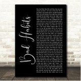 Ed Sheeran Bad Habits Black Script Song Lyric Print