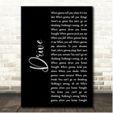 The Cars Drive Black Script Song Lyric Print