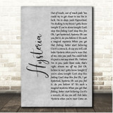 Def Leppard Hysteria Grey Rustic Script Song Lyric Print