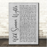 John Cafferty & The Beaver Brown Band Wild Summer Nights Grey Rustic Script Song Lyric Print