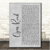 John Cafferty Open Road Grey Rustic Script Song Lyric Print