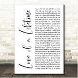 Firehouse Love of a Lifetime White Script Song Lyric Print