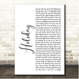 Green Day Holiday White Script Song Lyric Print