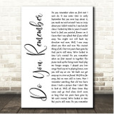 Jack Johnson Do You Remember White Script Song Lyric Print